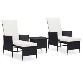 Set de muebles de jardín y cojines 3 pzas ratán sintético negro Set de muebles de jardín y cojines 3 pzas ratán sintético negro