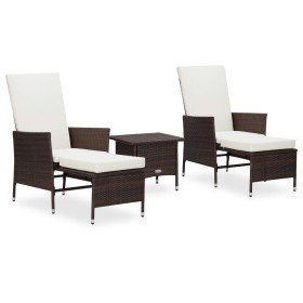 Set muebles de jardín 3 piezas y cojines ratán sintético marrón Set muebles de jardín 3 piezas y cojines ratán sintético marrón