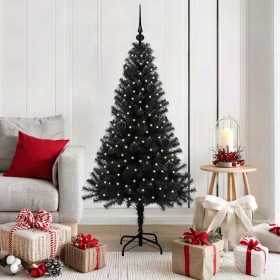 Árbol de Navidad con 150 LED con soporte Negro 150 cm PVC