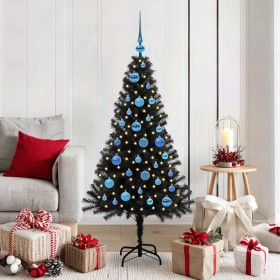 Árbol de Navidad con 150 LED con soporte Negro 150 cm PVC