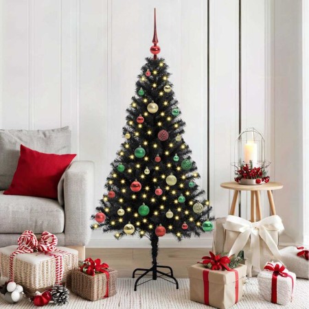Árbol de Navidad con 150 LED con soporte Negro 150 cm PVC