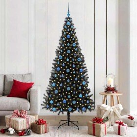 Árbol de Navidad con 300 LED con soporte Negro 210 cm PVC