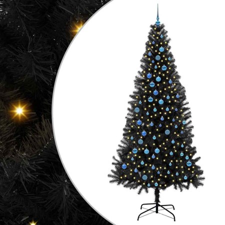 Árbol de Navidad con 300 LED con soporte Negro 240 cm PVC