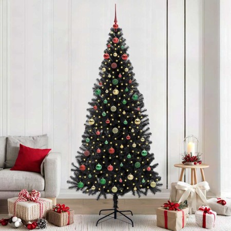 Árbol de Navidad con 300 LED con soporte Negro 240 cm PVC