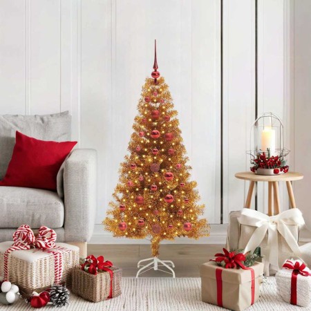 Árbol de Navidad con 150 LED con soporte Dorado 120 cm PET