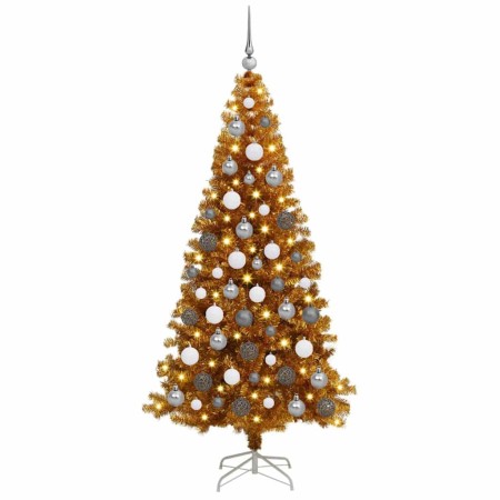 Árbol de Navidad con 300 LED con soporte Dorado 180 cm PET