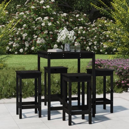 Set mit 5 hohen Gartentischen und Hockern aus schwarzem Kiefernholz von vidaXL, Gartensets - Ref: Foro24-3154734, Preis: 289,...