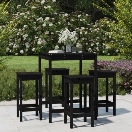 Set mit 5 hohen Gartentischen und Hockern aus schwarzem Kiefernholz von vidaXL, Gartensets - Ref: Foro24-3154734, Preis: 285,...
