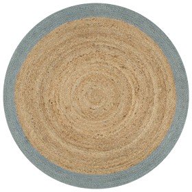 Alfombra hecha a mano de yute con borde verde oliva 150 cm