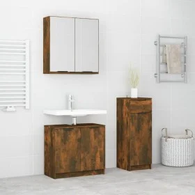 3-teiliges Badezimmermöbel-Set aus geräuchertem Eichensperrholz von vidaXL, Badezimmermöbel - Ref: Foro24-3115873, Preis: 160...