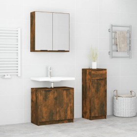 Set de muebles baño 3 pzas madera contrachapada roble ahumado de vidaXL, Muebles de baño - Ref: Foro24-3115873, Precio: 162,7...