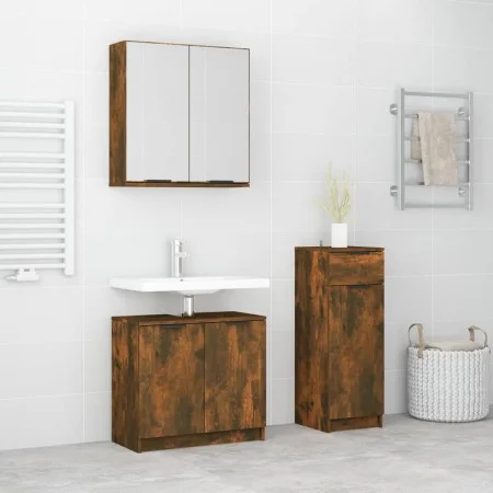 3-teiliges Badezimmermöbel-Set aus geräuchertem Eichensperrholz von vidaXL, Badezimmermöbel - Ref: Foro24-3115873, Preis: 160...