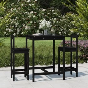3-piece black pine wood garden table and high stools set by vidaXL, Garden sets - Ref: Foro24-3154739, Price: 204,36 €, Disco...