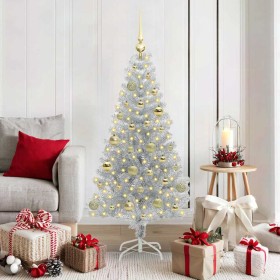 Árbol de Navidad con 150 LED con soporte Plateado 150 cm PET