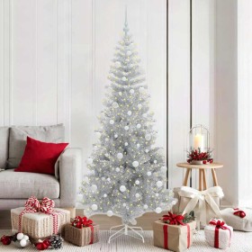 Árbol de Navidad con 300 LED con soporte Plateado 180 cm PET