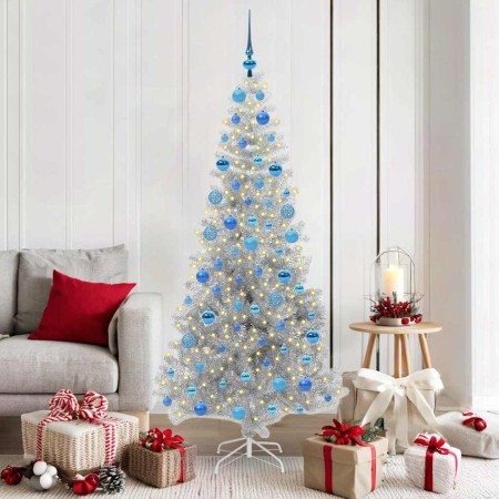 Árbol de Navidad con 300 LED con soporte Plateado 180 cm PET