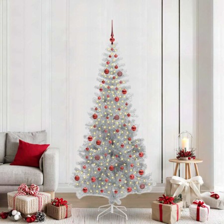 Árbol de Navidad con 300 LED con soporte Plateado 210 cm PET