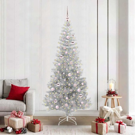 Árbol de Navidad con 300 LED con soporte Plateado 210 cm PET