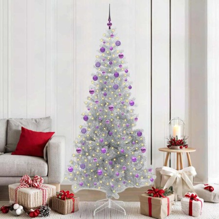 Árbol de Navidad con 300 LED con soporte Plateado 210 cm PET