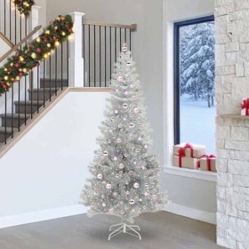 Árbol de Navidad con 300 LED con soporte Plateado 240 cm PET