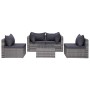 Set de sofás de jardín 7 piezas y cojines ratán sintético gris