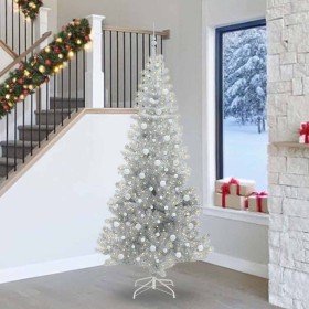 Árbol de Navidad con 300 LED con soporte Plateado 240 cm PET