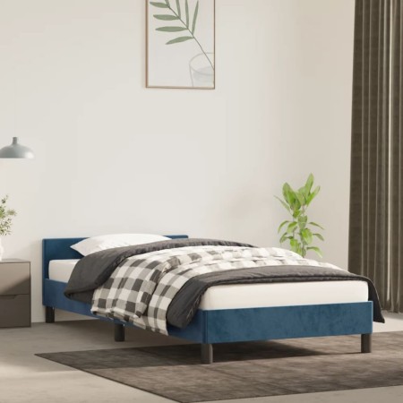 Dark blue velvet bed frame with headboard 100x200 cm by vidaXL, Beds and slatted bases - Ref: Foro24-347559, Price: 82,61 €, ...