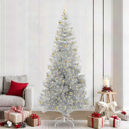 Árbol de Navidad con 300 LED con soporte Plateado 240 cm PET