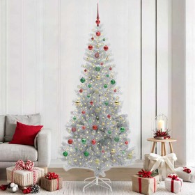 Árbol de Navidad con 300 LED con soporte Plateado 240 cm PET