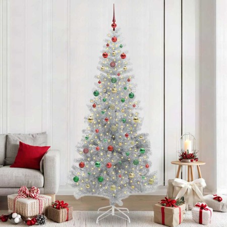 Árbol de Navidad con 300 LED con soporte Plateado 240 cm PET