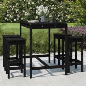 Set de mesa y taburetes altos jardín 5 piezas madera pino negro