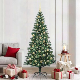 Árbol de Navidad Artificial Preiluminado Verde 210 cm