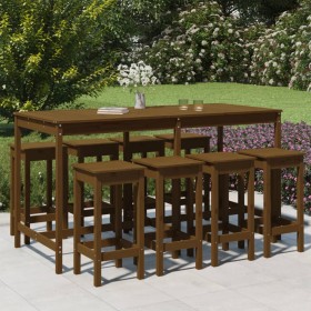 Mesa y taburetes altos de jardín 9 pzas madera pino marrón miel