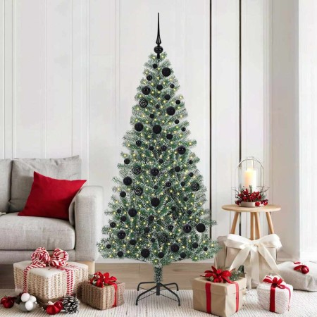 Árbol de Navidad Artificial Nevado con Luz LED Verde y 180 cm