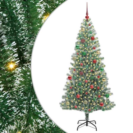 Árbol de Navidad Artificial Nevado con Luz LED Verde y 180 cm