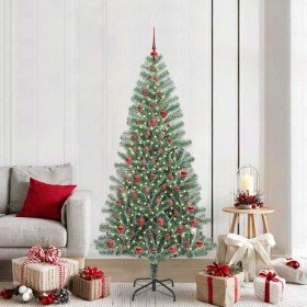 Árbol de Navidad Artificial Nevado con Luz LED Verde y 210 cm