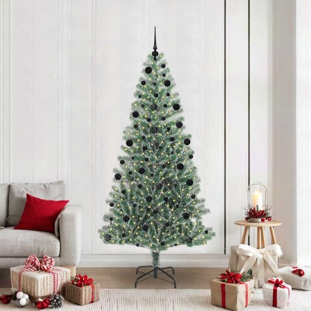 Árbol de Navidad Artificial Nevado con Luz LED Verde y 210 cm