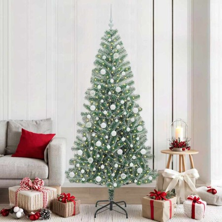 Árbol de Navidad Artificial Nevado con Luz LED Verde y 210 cm