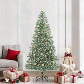 Árbol de Navidad Artificial Nevado con Luz LED Verde y 210 cm