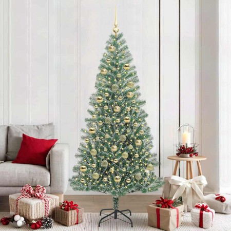 Árbol de Navidad Artificial Nevado con Luz LED Verde y 210 cm