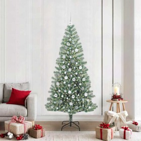 Árbol de Navidad Artificial Nevado con Luz LED Verde y 210 cm
