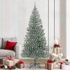 Árbol de Navidad Artificial Nevado con Luz LED Verde y 210 cm