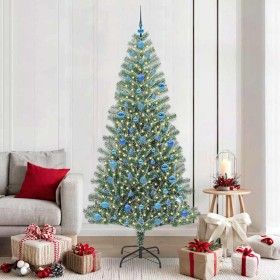 Árbol de Navidad Artificial Nevado con Luz LED Verde y 210 cm