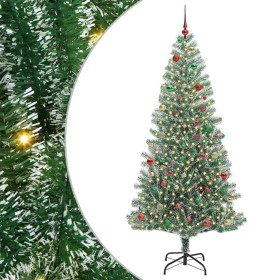 Árbol de Navidad Artificial Nevado con Luz LED Verde y 210 cm