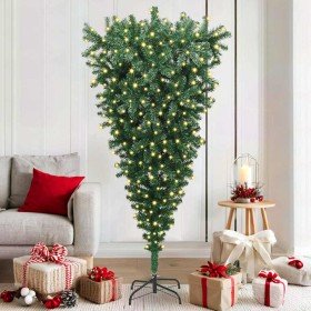 Árbol de Navidad Artificial Preiluminado al Revés Verde 180 cm