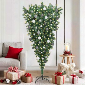 Árbol de Navidad artificial iluminado al revés con set de bolas