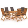 Set de comedor para jardín 7 piezas teca maciza y cojines gris