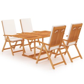 Juego de comedor para jardín 5 piezas teca maciza y cojines