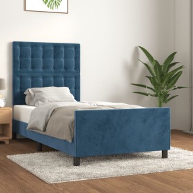 Estructura cama con cabecero terciopelo azul oscuro 100x200 cm