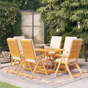 Comedor de jardín 7 piezas con cojines madera maciza de teca